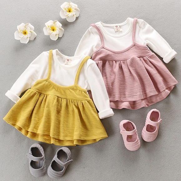 Baby Girls Overall Outfit Long Sleeve Yellow Dress - Picture 5 of 5